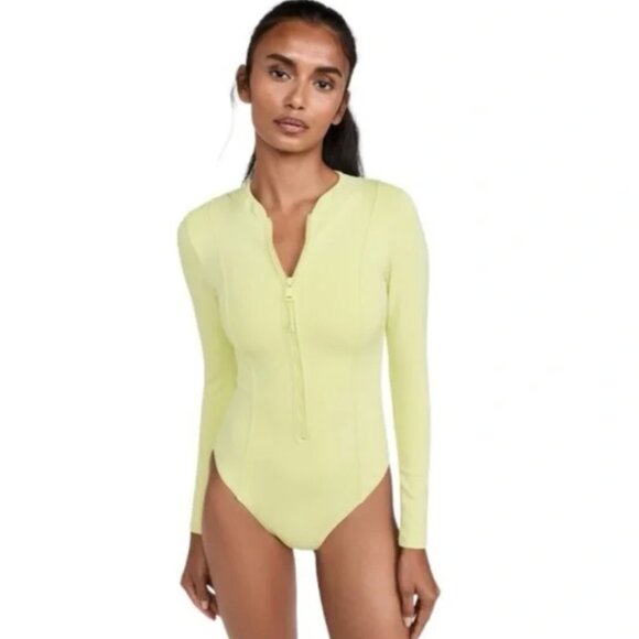 Good American | Key Lime High Cut Longsleeve Zip Front Swimsuit - Picture 3 of 8